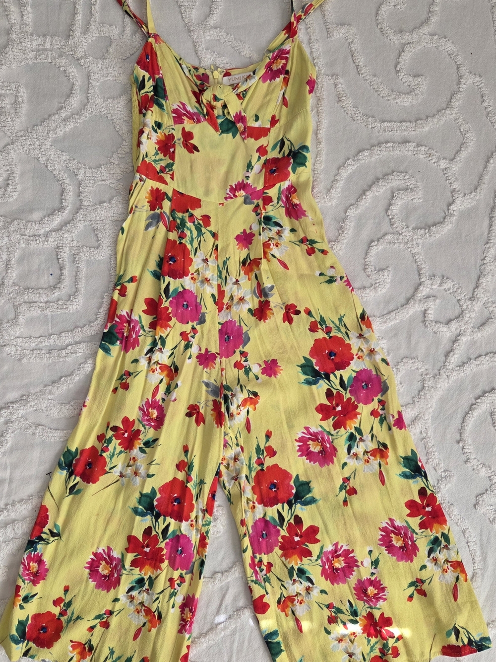 Yumi Kim Yellow Floral Wide-Leg Jumpsuit with Pink & Red Blooms